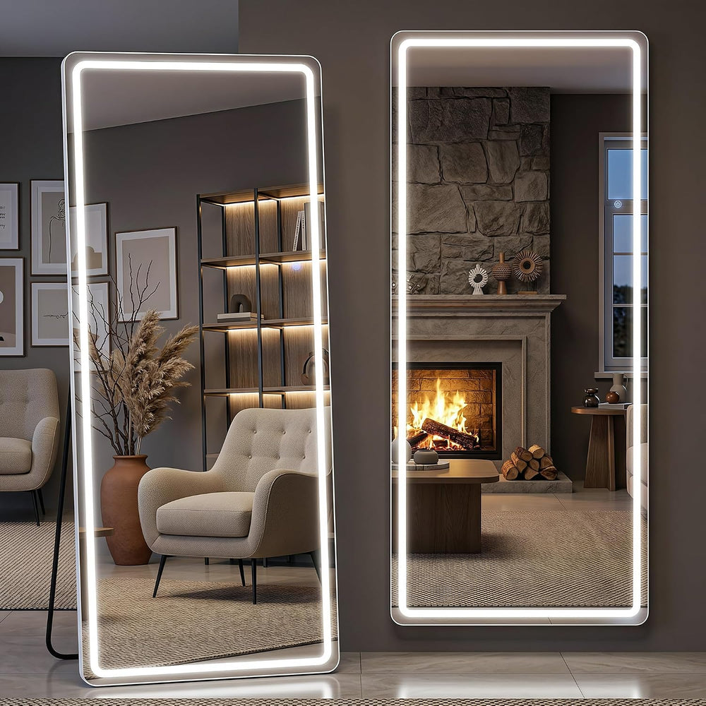 76"x34" Full Length Mirror with LED Lights, Dimmable Lighted Floor ...