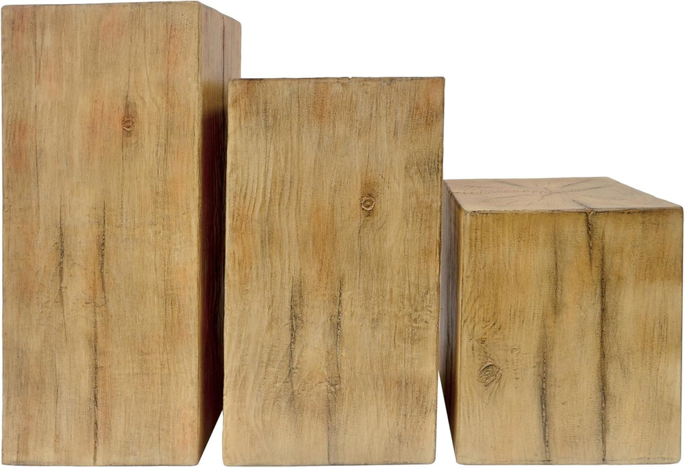 Retro Natural Style Side Table Set of 3,Stackable End Tables,Square-Column MG...