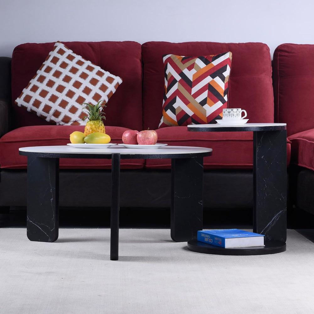 Set of 2 Round Nesting Coffee Table for Small Place, living room end table wi...
