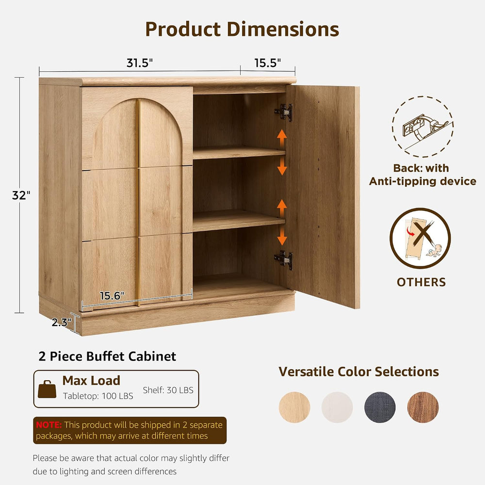 Arched Doors Sideboard, Buffet Cabinet with Storage, Natural Oak