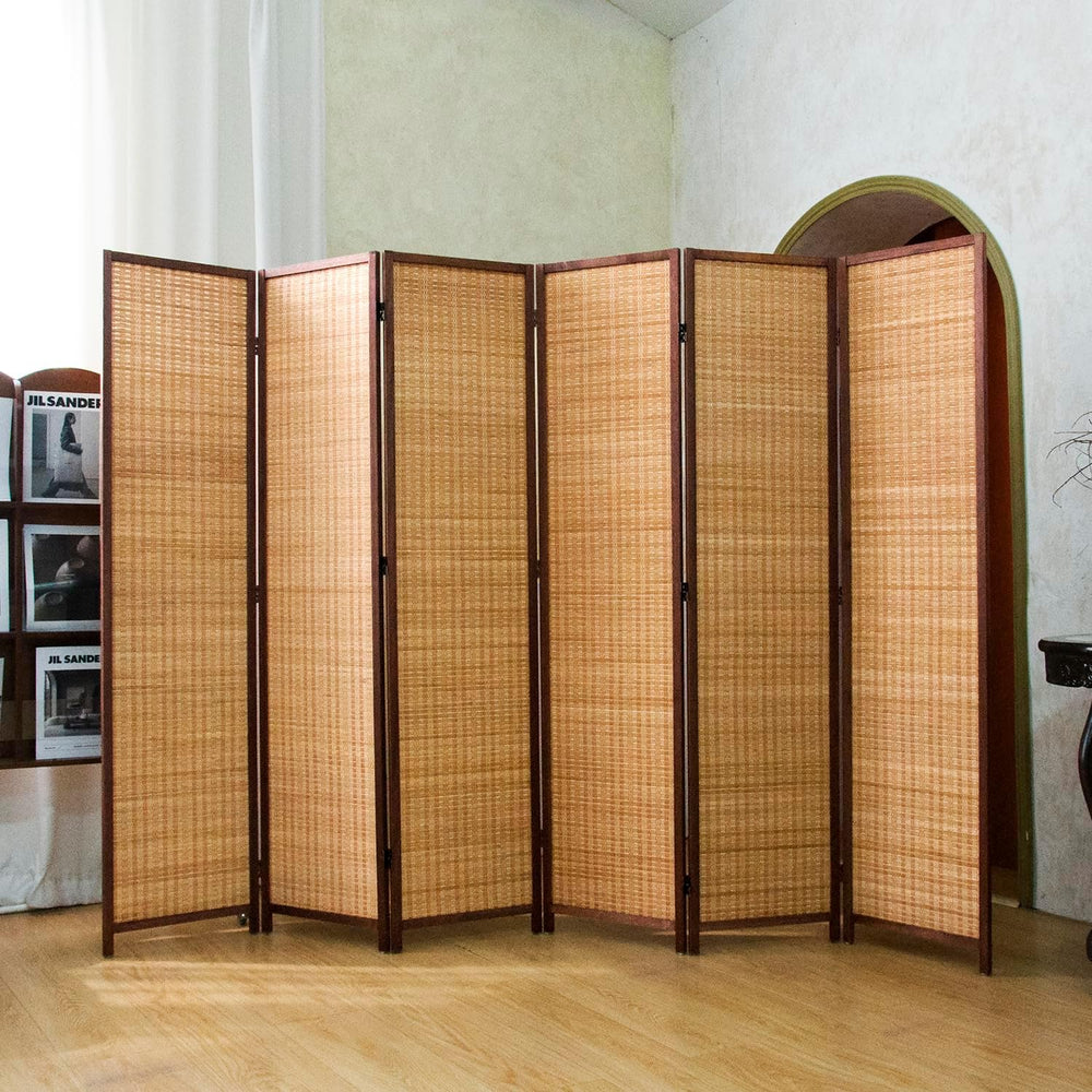 6 Panel Bamboo Room Divider Screen,5.6 FT Tall Bamboo Divider Folding Panel S...