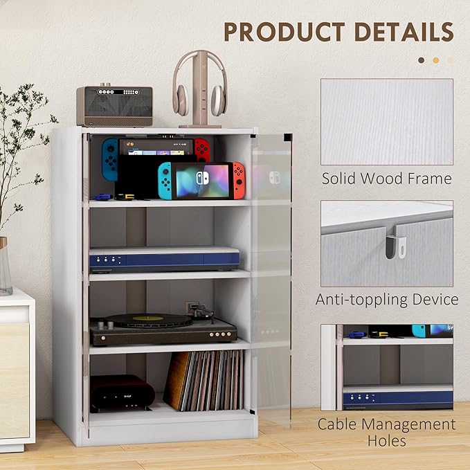 HOMCOM Media Cabinet, 4-Tier Stereo Cabinet for Vinyl Record Player, Gaming C...