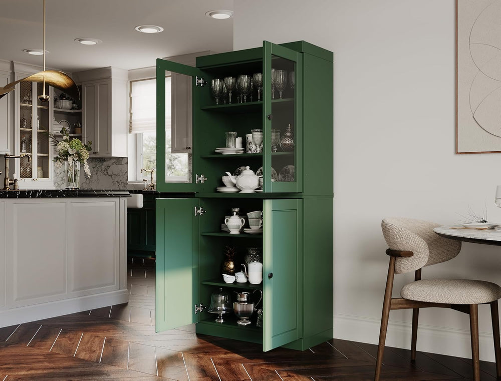 Palace Imports 100% Solid Wood Kitchen Pantry w/ 2 Glass Doors & Bottom W...