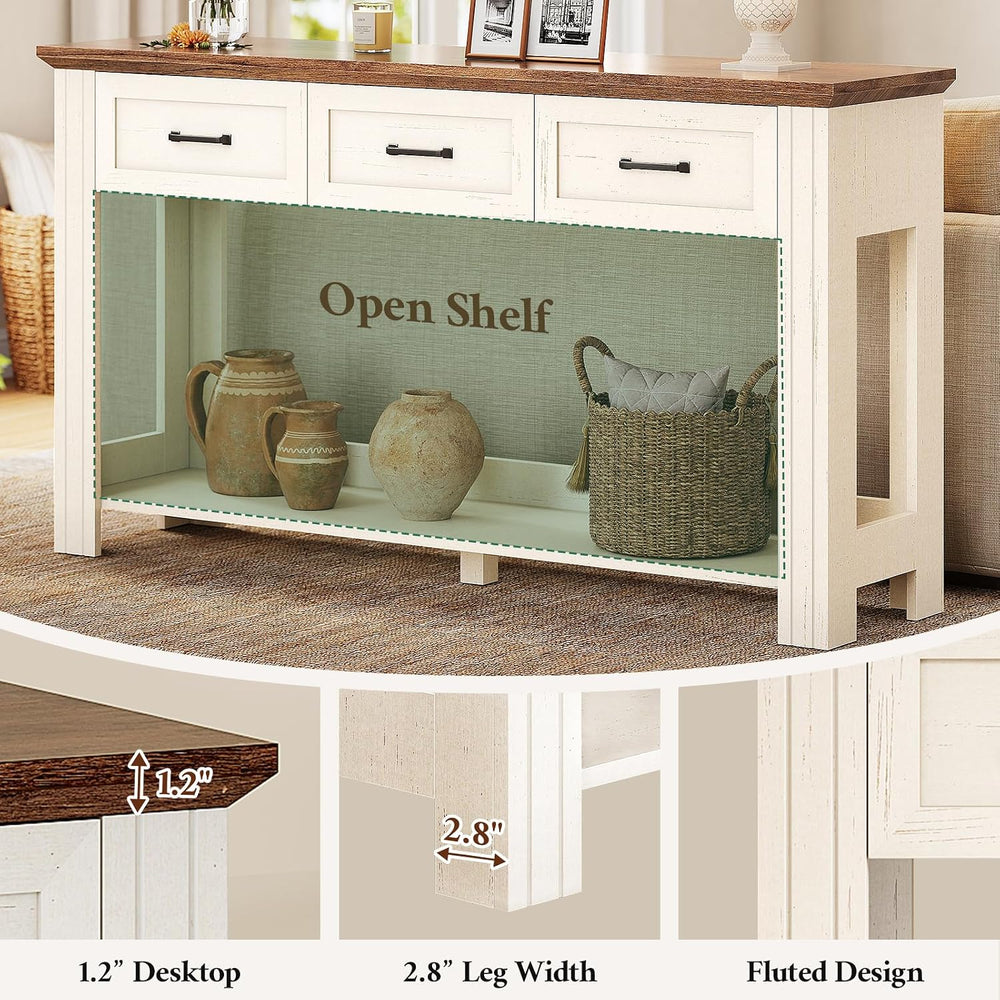 55" Farmhouse Console Table with 3 Drawers, Rustic Entryway Table with O...