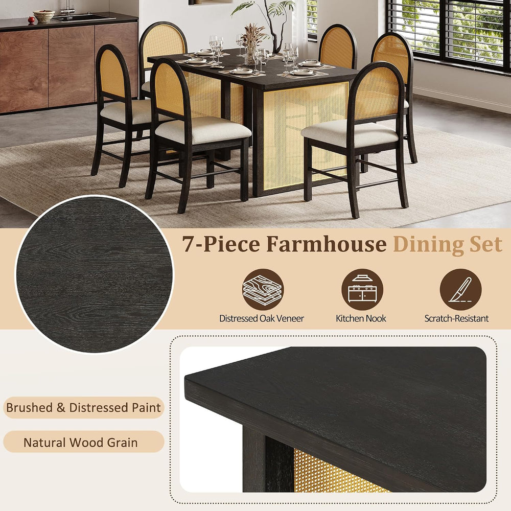 LUMISOL 7-Piece Dining Table Set with 6 Chairs, Rectangular Kitchen Table Set...