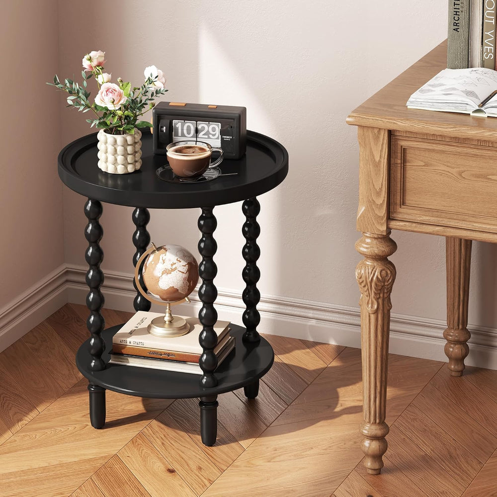 2 Tier Round Side Table with Storage Shelf,Accent Tray End Table with Modern ...