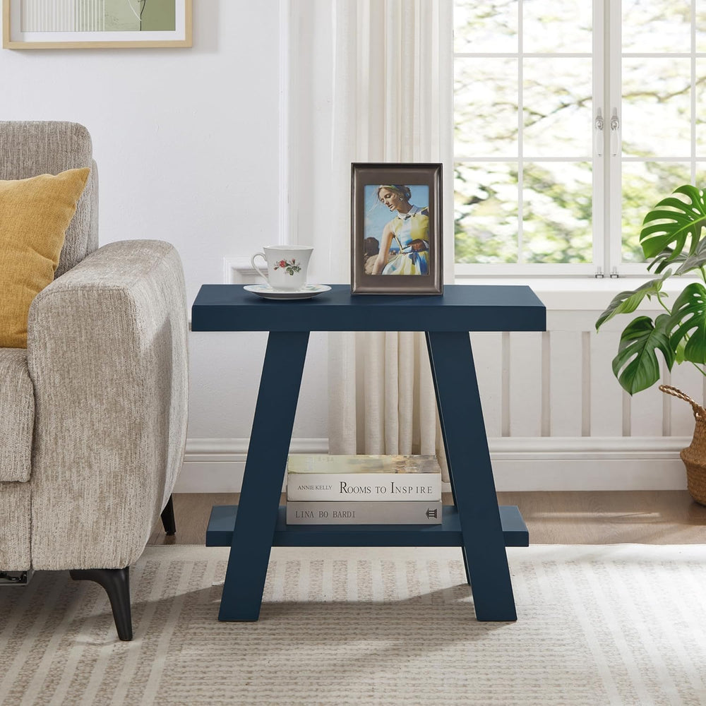 Roundhill Furniture Athens Contemporary Wood Shelf Side Table in Navy Blue