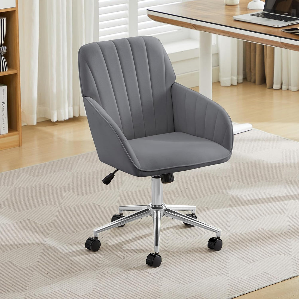 YITAI Velvet Office Desk Armchairs with Silver Base and Wheels,Modern Height ...
