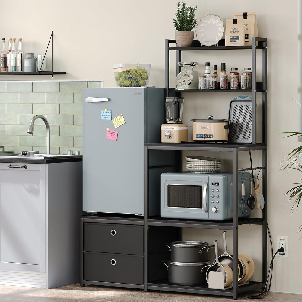 Mini Fridge Stand with Storage, Refrigerator Cabinet with Power Outlet - Mult...