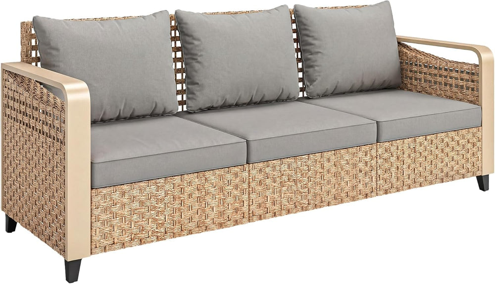 Outsunny Outdoor Patio Couch with Wide and Deep Seat, 3 Seater Wicker Outdoor...