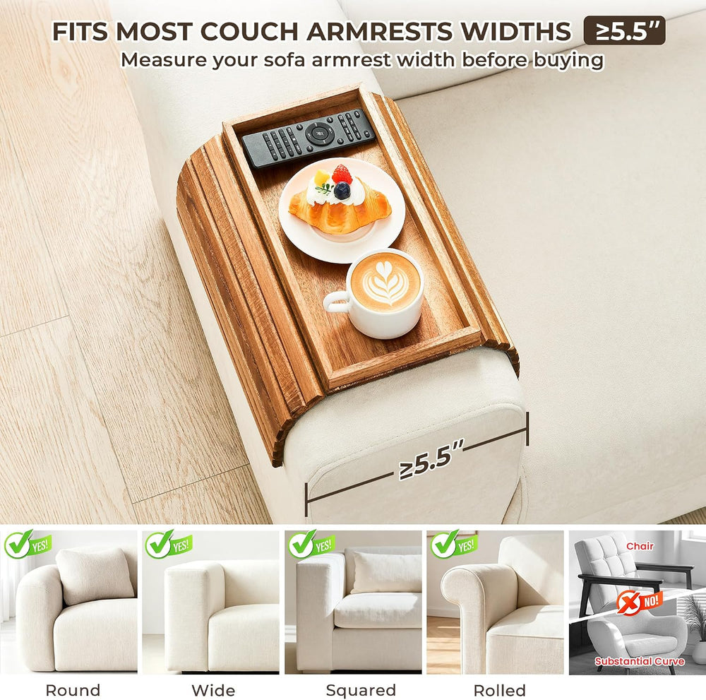 LOVYANXUE Acacia Wood Sofa Arm Tray, Foldable Couch Armrest Table with Anti-S...