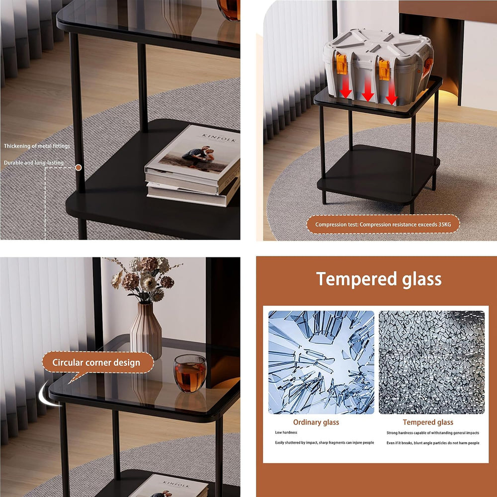 EASYSOUL Small Square Glass Coffee Tables for Living Room, 15.75 x 15.75 x 20...