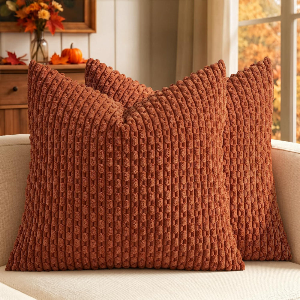 MIULEE Euro Sham Fall Decorative Throw Pillow Covers 22x22 Rust Corduroy