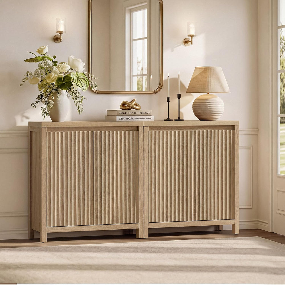 SICOTAS Sideboard Buffet Cabinet with Storage, Fluted Credenza Buffet Table