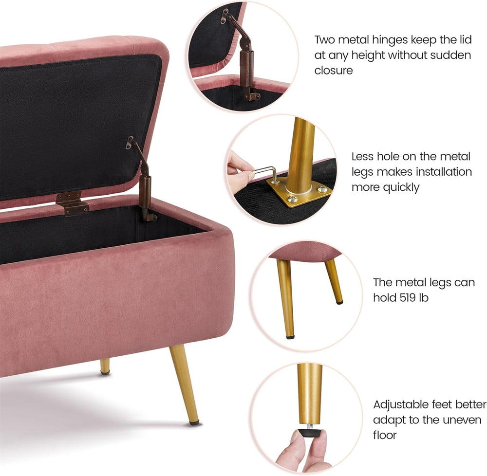 Yaheetech 43in Velvet Storage Ottoman Bench for Bedroom End of Bed, Pink | Bu...