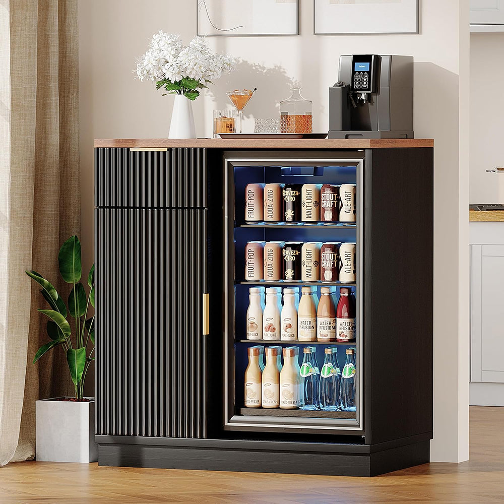 Coffee Bar Cabinet with Fridge Space, Mini Fridge Cabinet with Power Outlet, ...