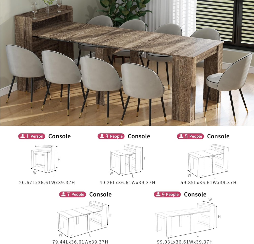 Transformer Folding Console Table for 2-9 People, Extendable Dining Table, Sp...