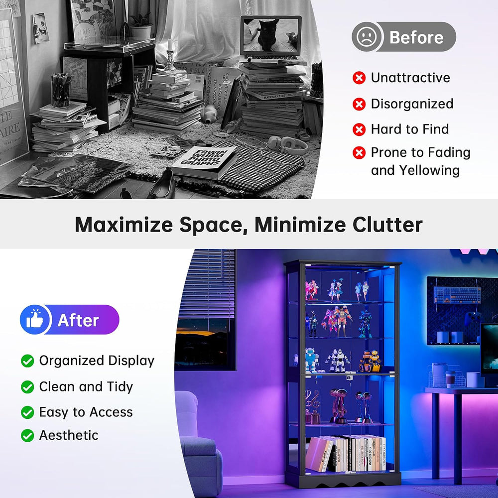 Dystler Display Cabinet with Glass Doors, RGB Lights for Collectibles