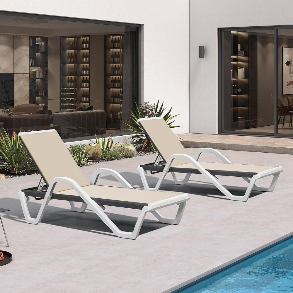 PURPLE LEAF Outdoor Chaise Lounge Set of 2 w/Armrest for Poolside, Khaki | Re...