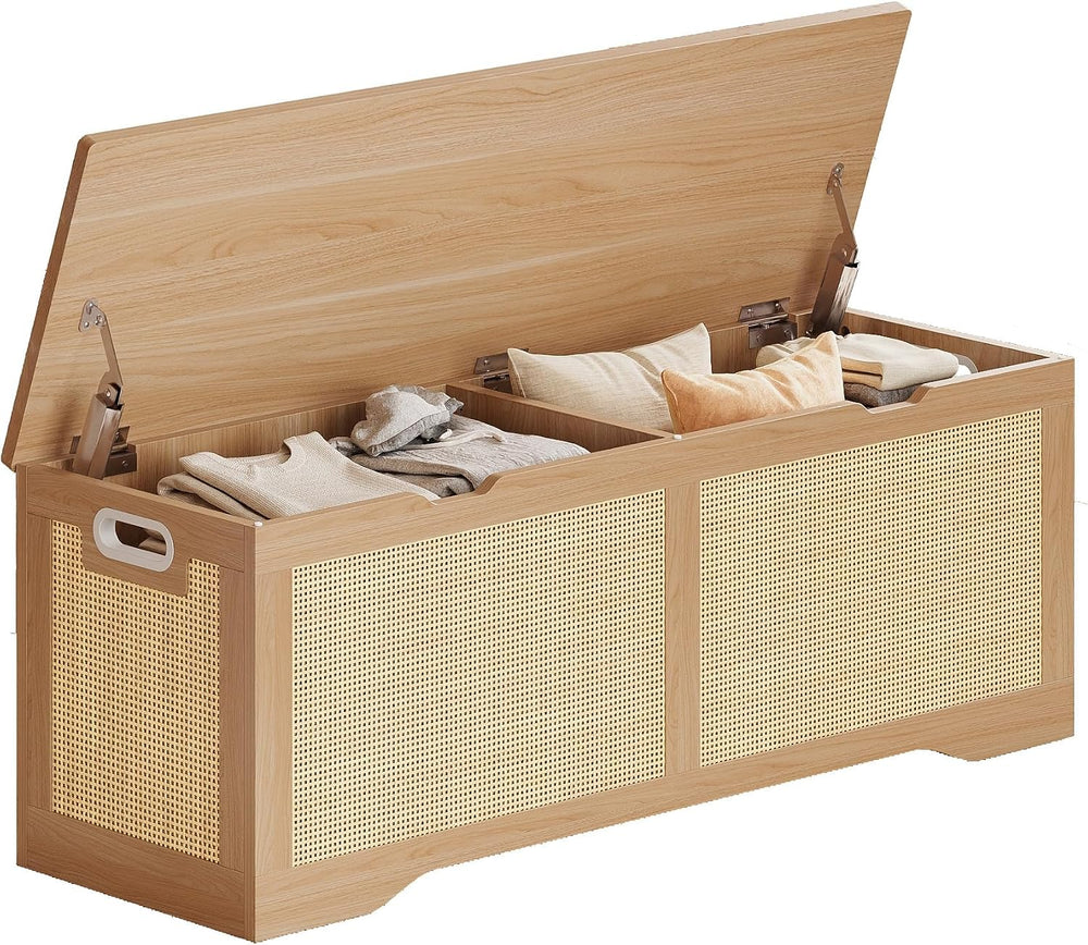 LIKIMIO 47.2" Rattan Storage Ottoman Bench Chest, Rustic Wood | Vintage ...