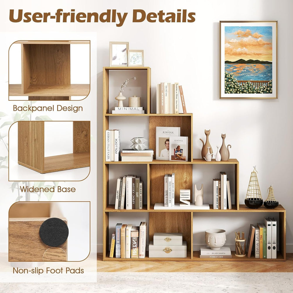 Tangkula 4-Tier Stepped Bookshelf, 64" H 6 Cubes Ladder Bookcase