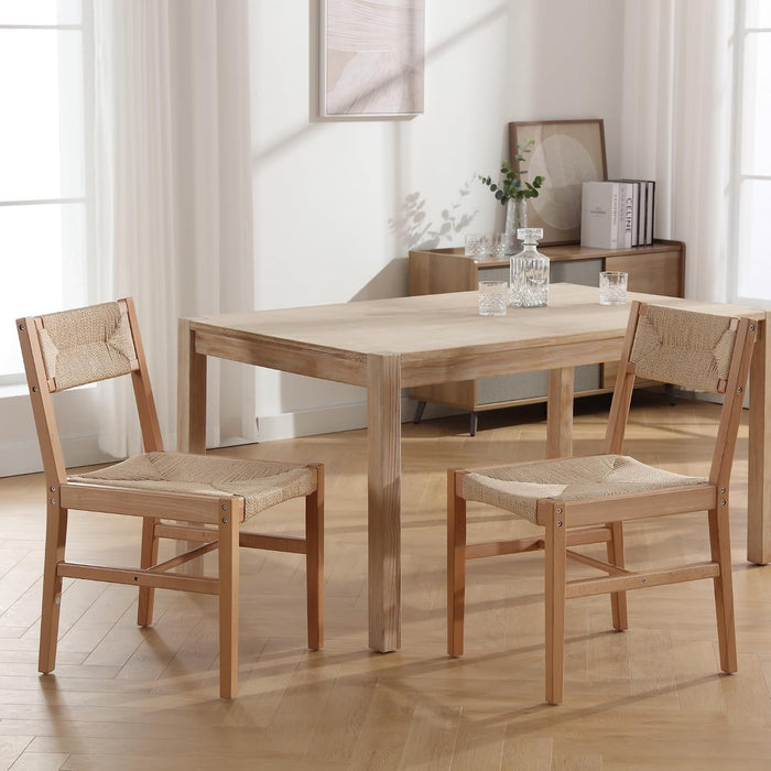 BESTANO Woven Rattan Dining Chairs Set of 2, Farmhouse Wicker Boho Dining Chairs, Armless Wooden Cane Kitchen Dining Chair with Weave Hemp Seat and Back