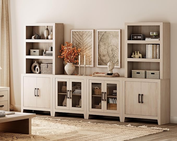 WAMPAT Entertainment Center with Bookshelves, 4-Piece Modular TV Stand with S...