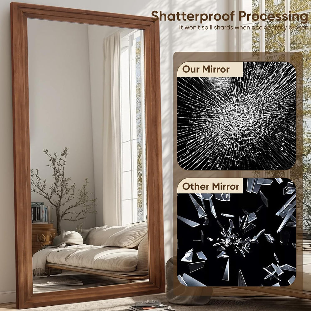 Full Length Mirror 76"x34", Rect Solid Wood Frame with Stand