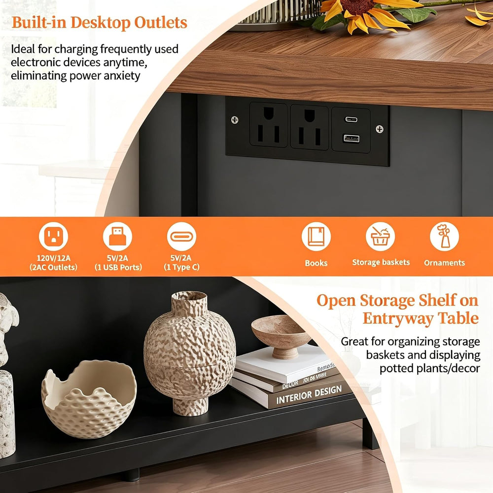 Fluted 47.2" Console Table with Outlets and USB C, Narrow Entryway Table...