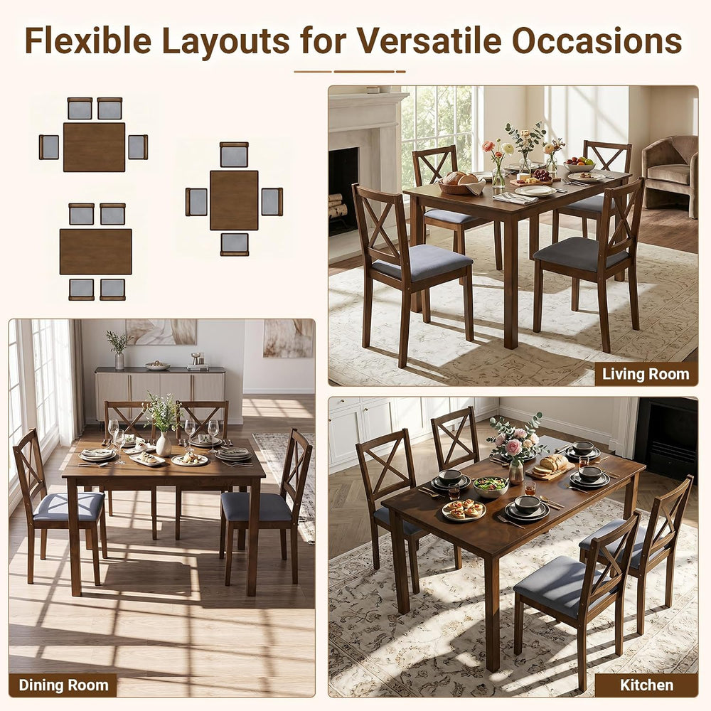 Giantex Dining Table Set for 4, Wood Kitchen Table with Upholstered Chairs | ...