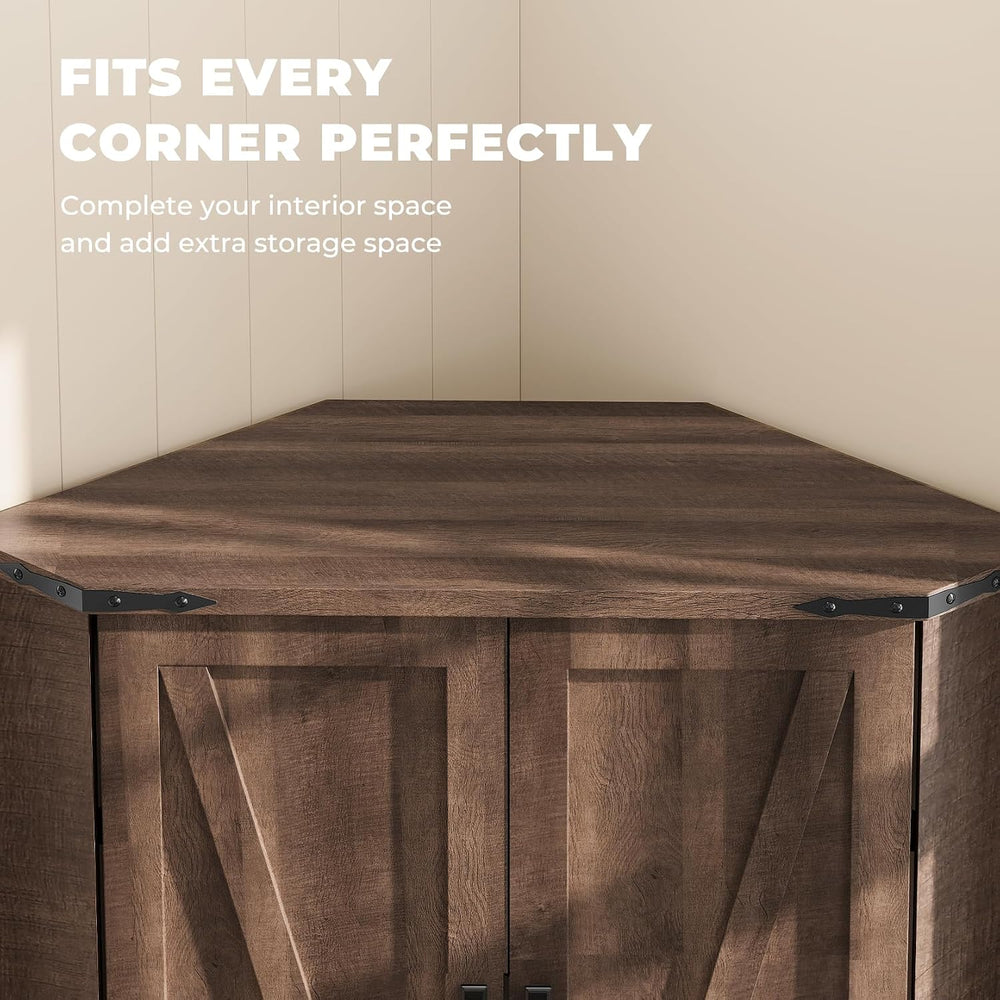 Dripex 71" Corner Cabinet Brown, Farmhouse Kitchen Pantry Cabinet with D...