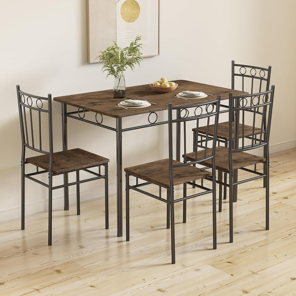 Dining Table Set for 4, 5-Piece Kitchen Table and Chairs, Rectangular Dining ...