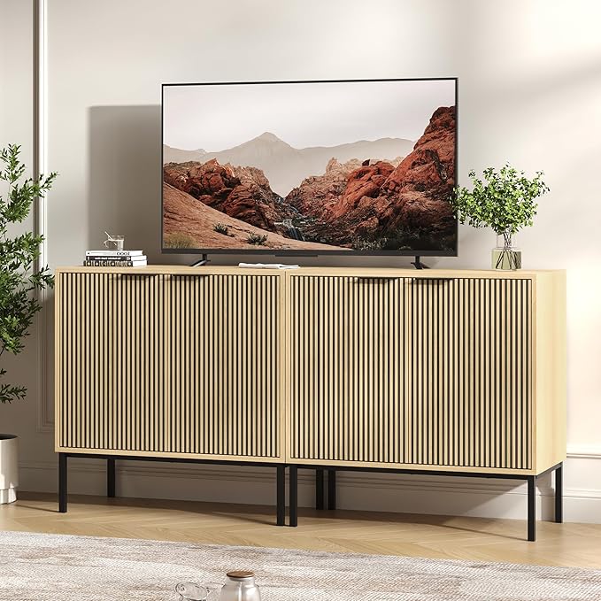TV Stand for 70" TV, Mid Century Modern 63'' Television Stand, E...