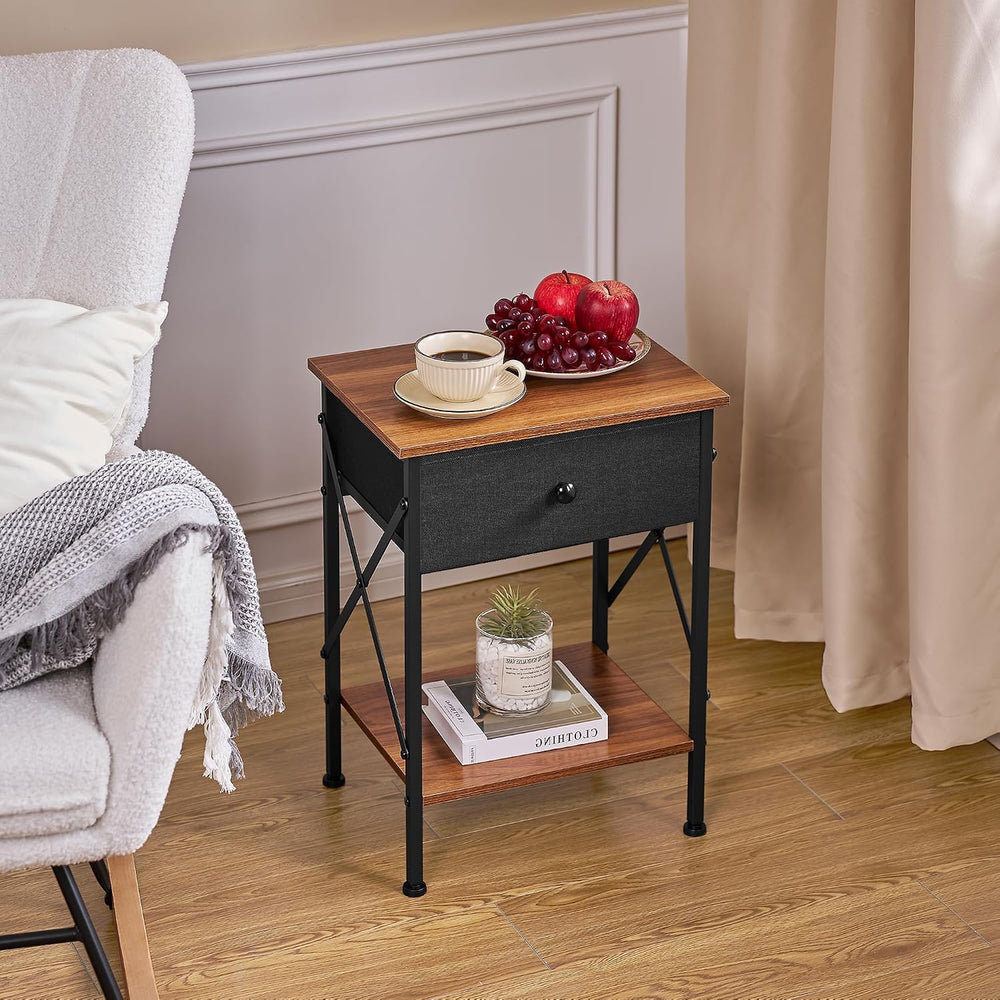 VECELO Nightstand Set of 2, X-Design End Side Table with Fabric Storage Drawe...