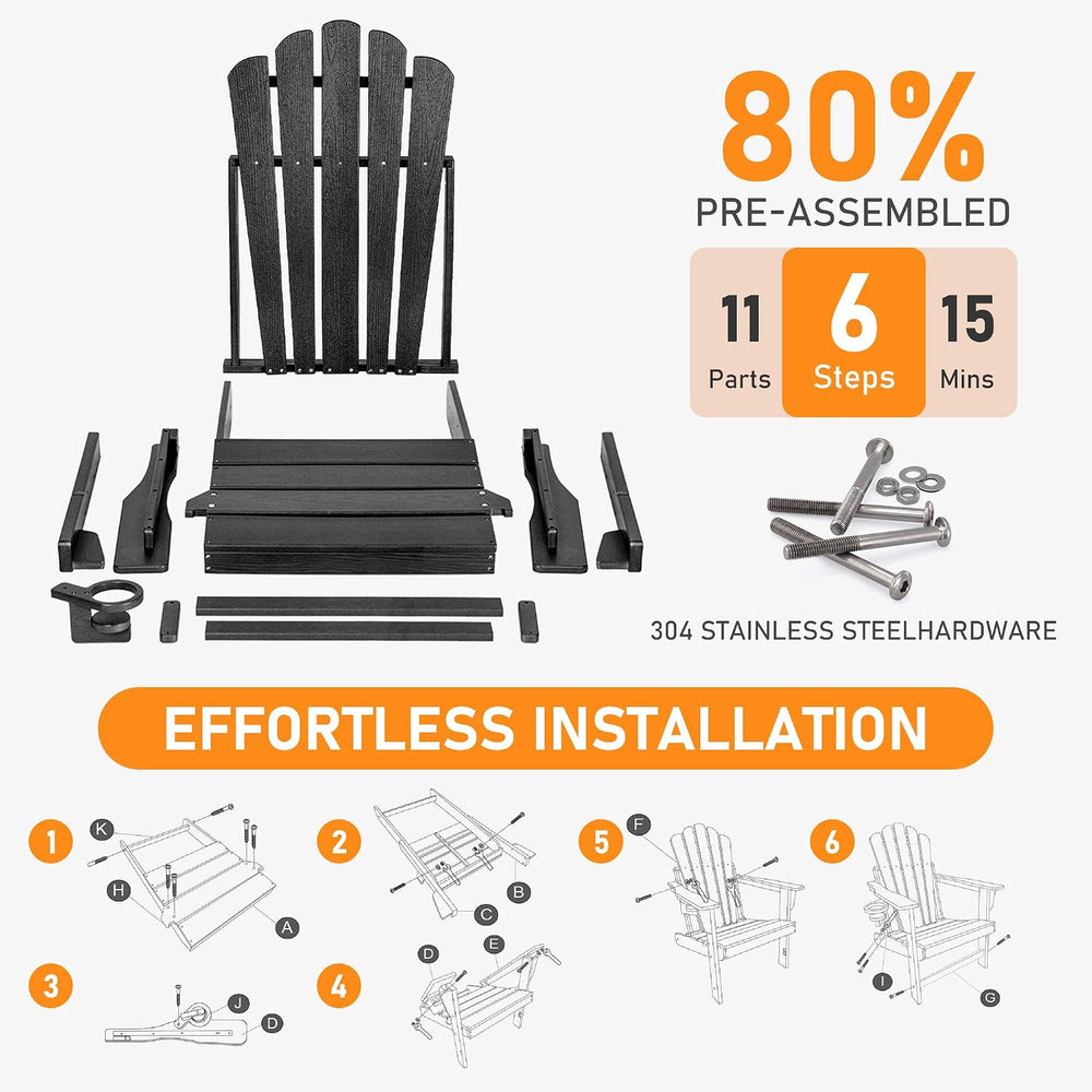 Oversized Folding Adirondack Chair 2PC, HDPE Fire Pit Chair W/400 LBS