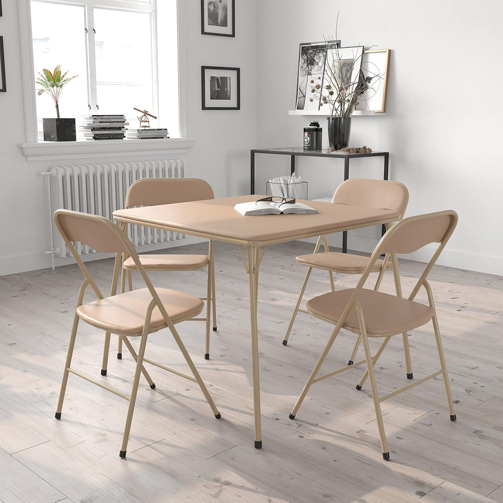 EMMA + OLIVER Tan Square Folding Card Table and Chairs Set for 4 Players | Li...