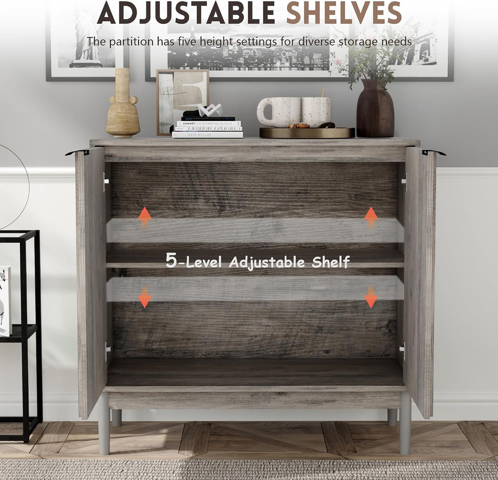 Otterease Fluted Buffet Cabinet with Storage, Small Accent Cabinets, Gray
