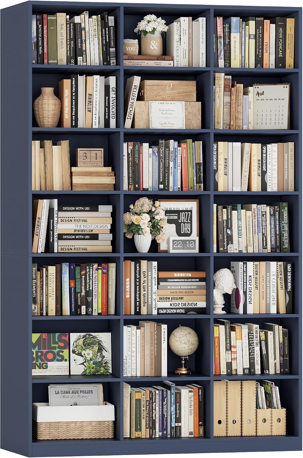 HOSTACK 86" H Triple Wide Bookshelf and Bookcase, 7 Tier Tall Bookshelf ...