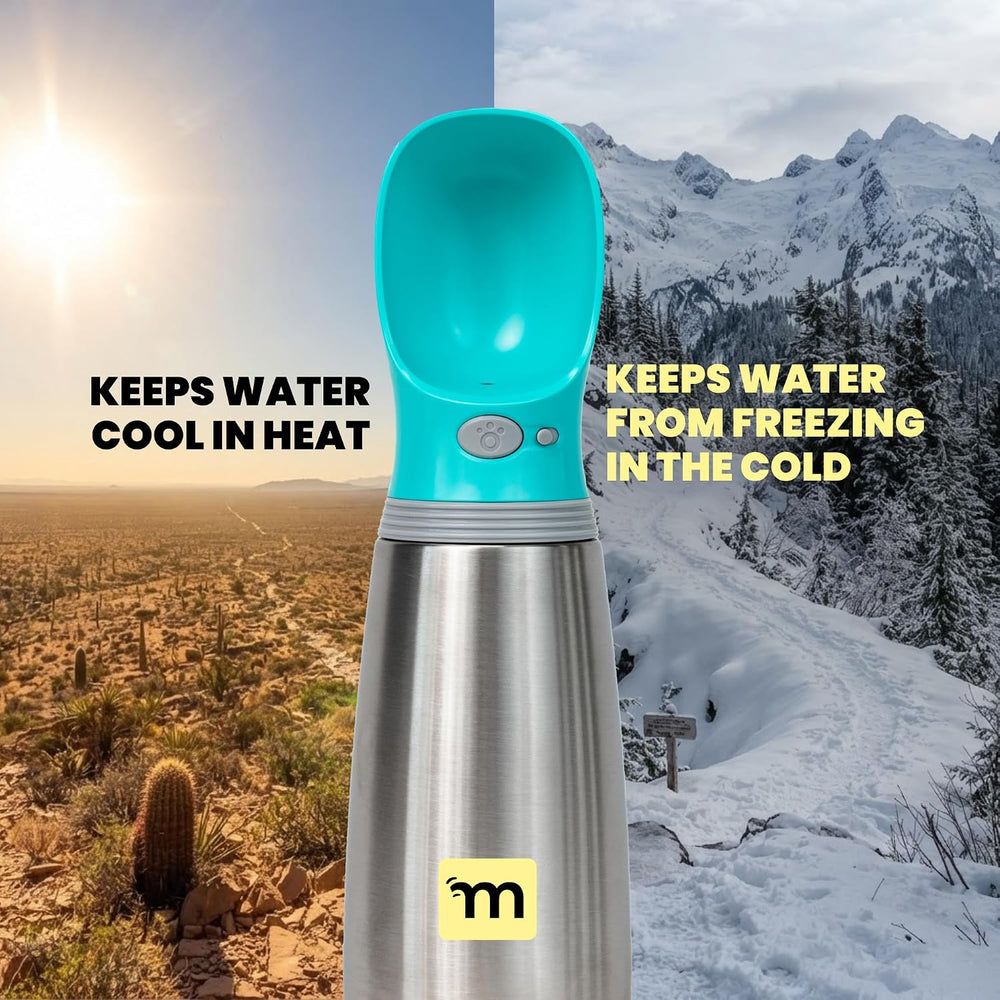 Malsipree Insulated Dog Water Bottle Portable, Leakproof Steel, Blue 24oz