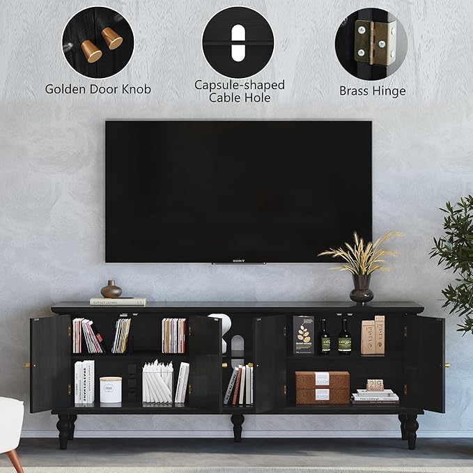 3More 67" Mid Century Modern TV Stand with Window Design,Wood Entertainm...