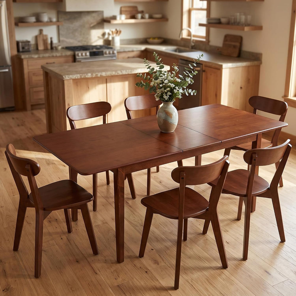 HNY Farmhouse Solid Wood Dining Chairs Set of 6, Mid Century Modern Armless K...