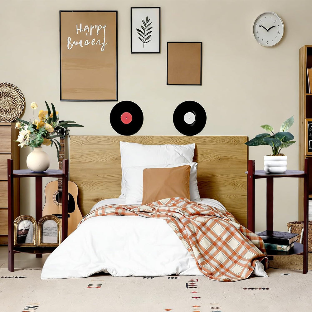 Thyle 2 Pack Record Player Stand Retro 2-Tier End Table Small Sofa Coffee Sid...