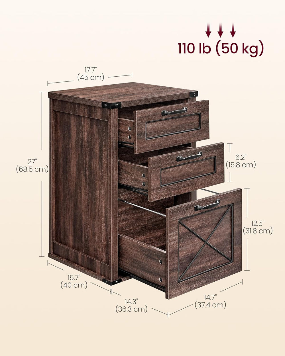 VASAGLE File Cabinet with 3 Drawers, Printer Stand, Fit A4 Letter Size | Hang...