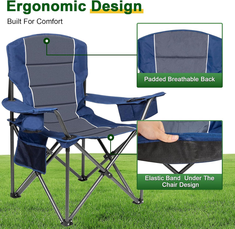 Oversized Padded High Back Camping Chairs,2 Pcs Heavy Duty Folding Chairs Sup...