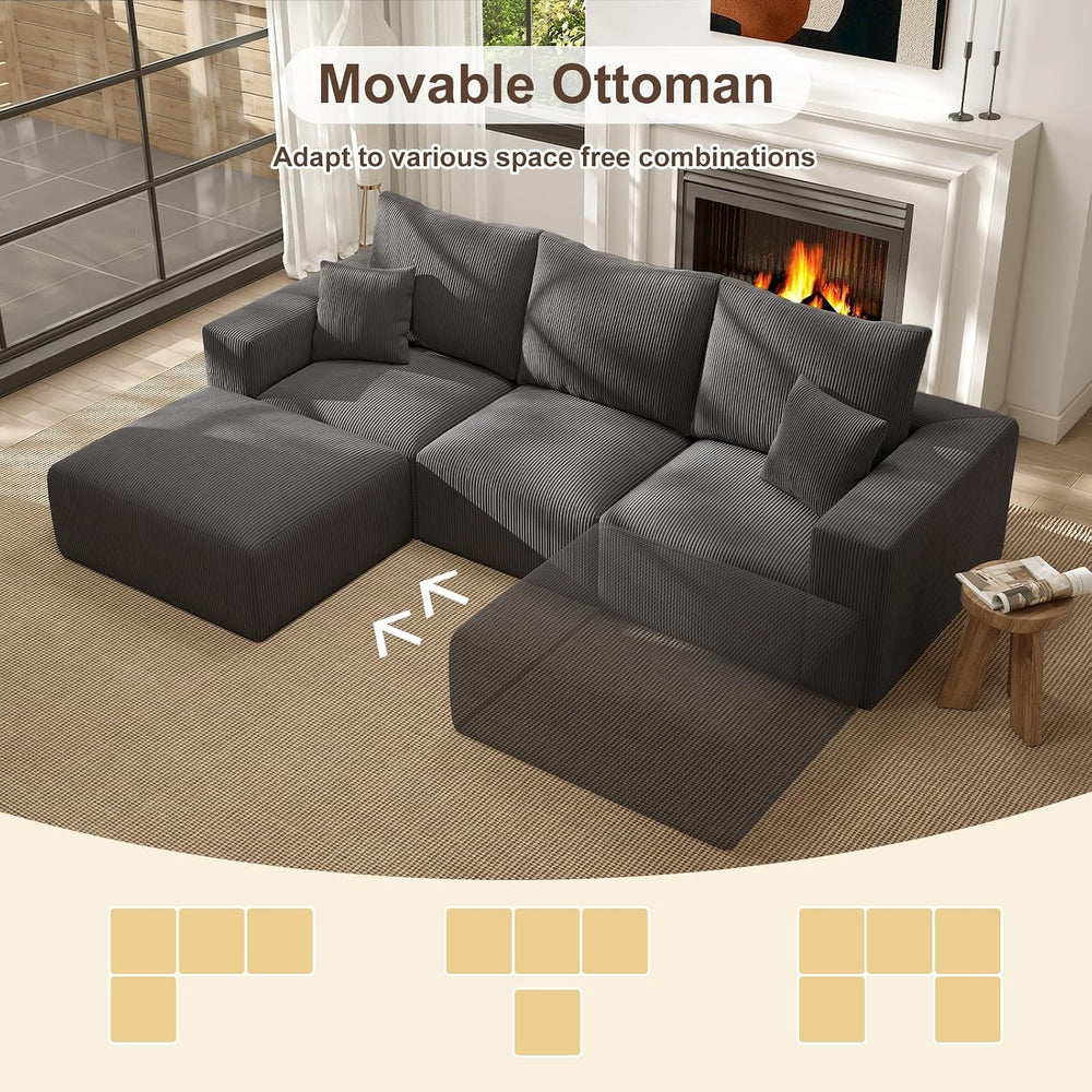 2 Square Cloud Footstool for Living Room, No Assembly Modular Corduroy Conver...