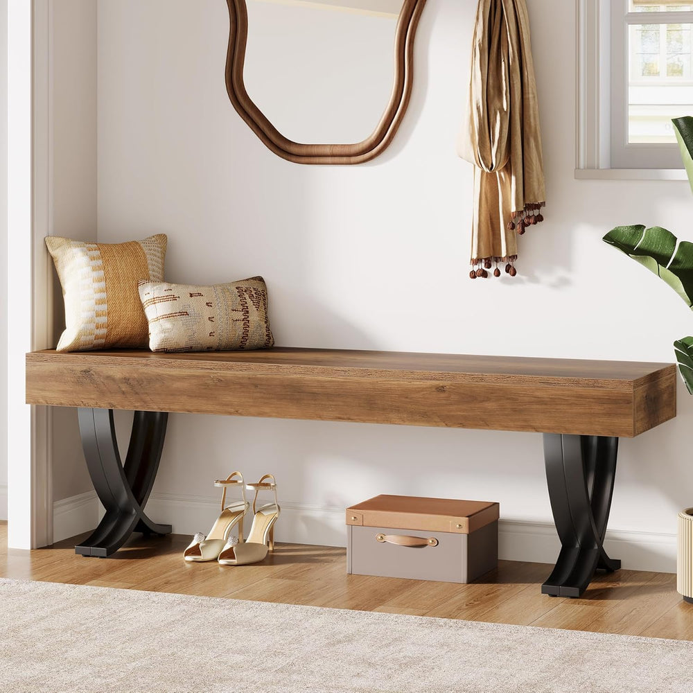 Tribesigns Entryway Shoe Bench, 55-Inch Wooden Shoe Bench with Metal X-Shaped...