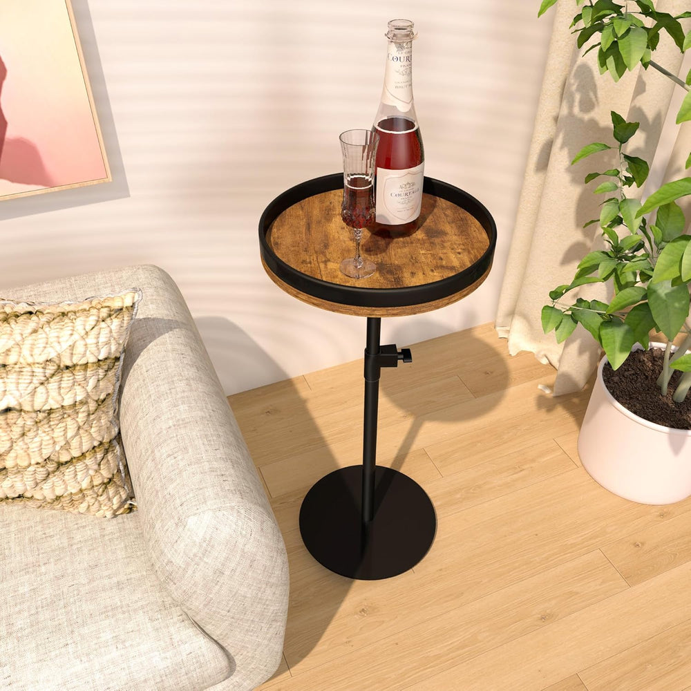 Drink Table, Small Round Side Table Height Adjustable Martini Table with Weig...