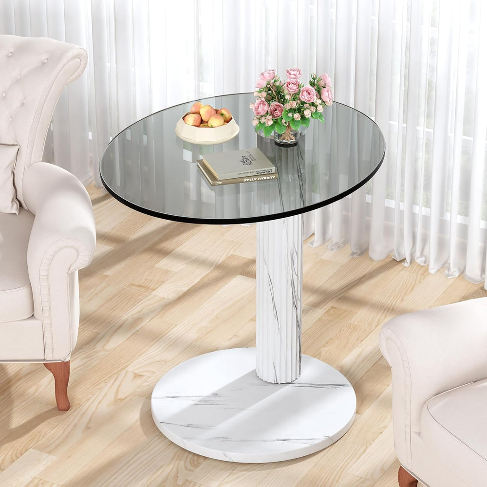 Hooseng Glass Round Coffee Table End Table, 22-Inch Modern Tempered Transpare...