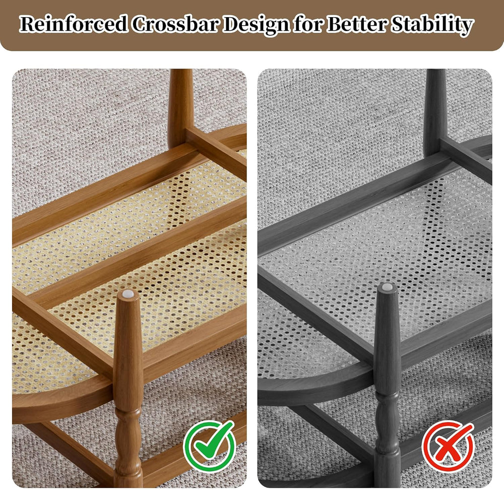 Rattan Coffee Table for Living Room, Oval Wood Glass Table, Brown, 40 inch