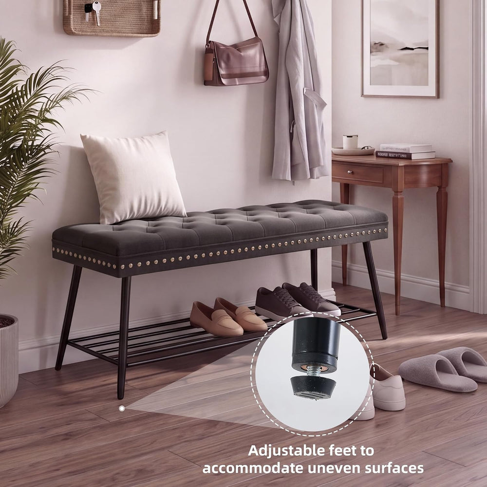 Mistpople Thick Cushioned Shoe Bench, Entryway Bench with Metal Shoe Rack, Up...
